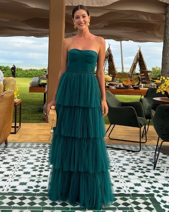 Dark Green Long prom dresses party dress        cg24929 Tunics stripes playful
