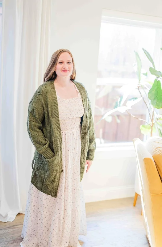 Cable-Knit Dropped Shoulder Slit Cardigan Zippered Buttoned Snapped