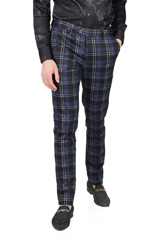 Barabas CP154 PANTSELLA Black and Navy Checkered Slim Fit Dress Pant Cozy Lounge Pants