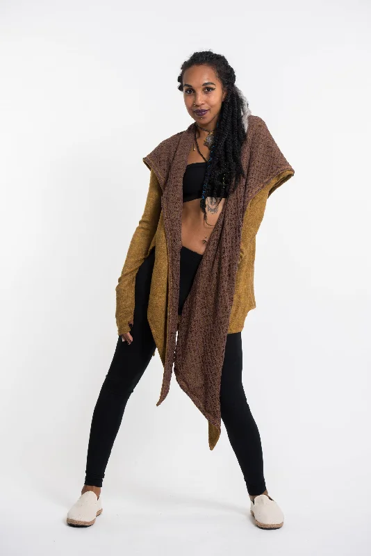 Hoodie Shawl Cardigan in Mustard Spandex Blend Rayon Blend Denim Blend
