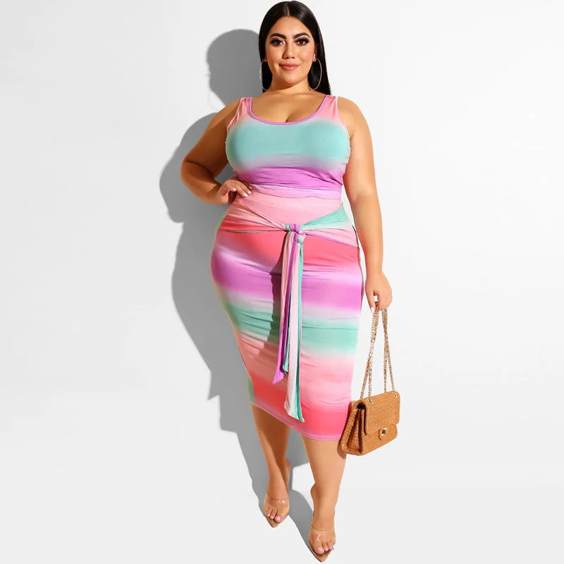 Plus Size Printed Tank Top + Midi Skirt Set peekaboo tank top