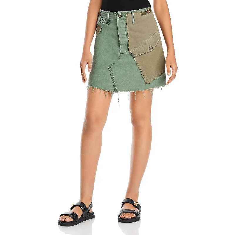 Mother Womens GI Jane Colorblock Denim Mini Skirt wool skirt breathable