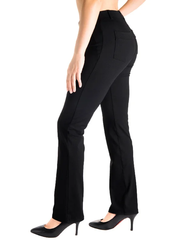 Straight Leg Yoga Dress Pants, Back Pockets (Black) Casual Track Pants