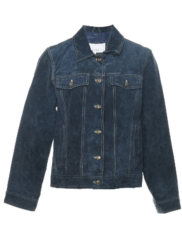 Wilson Suede Navy Contrast Stitch Jacket - M Front Pockets Side Pockets Patch Pockets