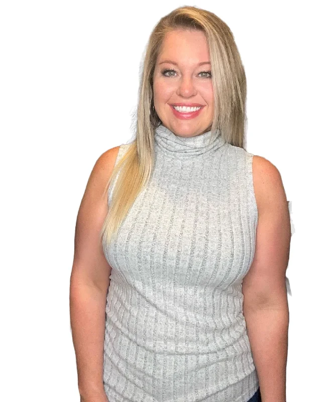 Bestie Ribbed Turtleneck Tank teal tank top