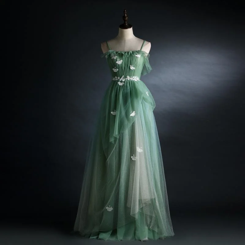 Light Green Straps Tulle Floor Length A-Line Prom Dress, Tulle Scoop Party Dress Formal Dress   cg22222 Tunics Fall fleece