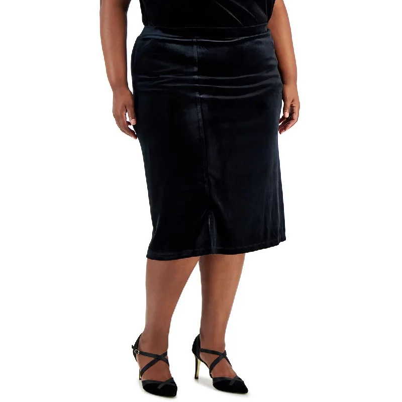 Kasper Womens Plus Solid Velvet Midi Skirt wool skirt thick