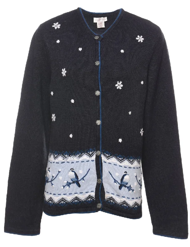 Festive Print Christmas Cardigan - L Polka Dot Checkered Tartan