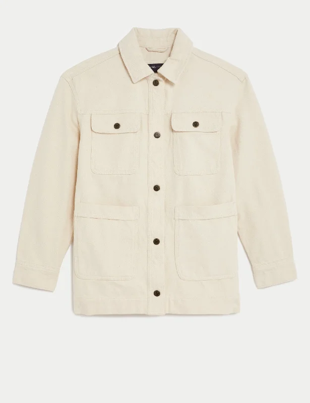 Pure Cotton Denim Utility Jacket Belted Jacket Elasticated Jacket Padded Jacket