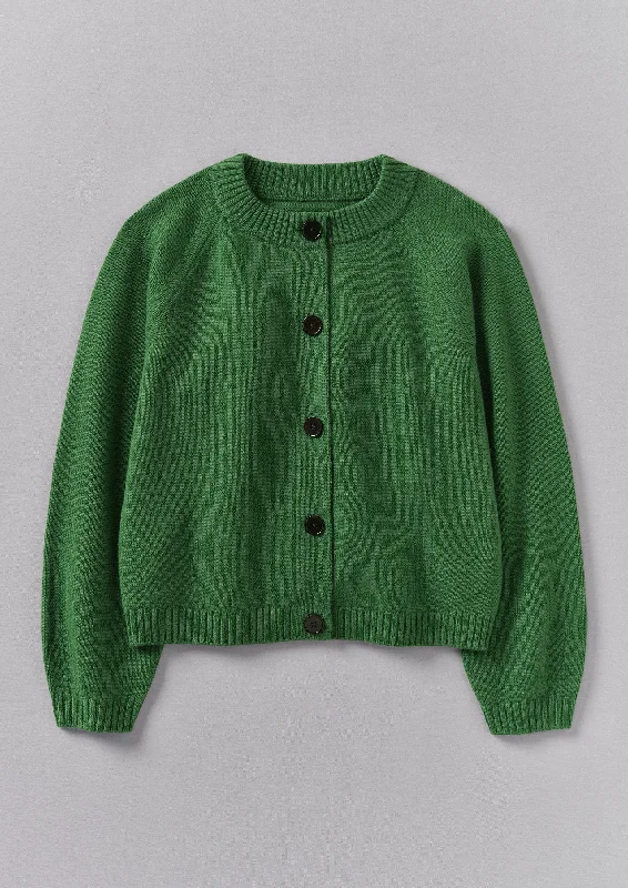 Eden Wool Cashmere Raglan Cardigan | Mineral Green Bright Pastel Dark