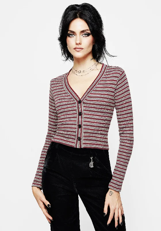 Calliophis Stripe Crop Cardigan Zippered Buttoned Snapped