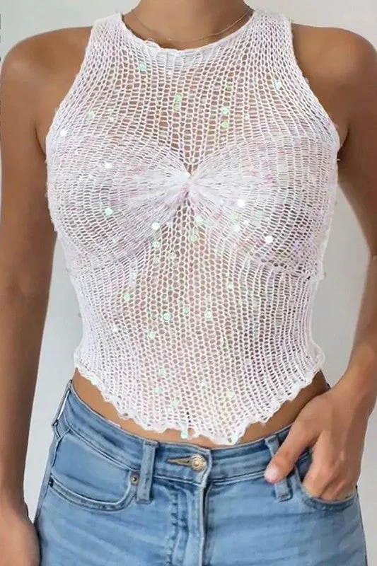 SEQUINED WOMEN TANK TOP baby blue tank