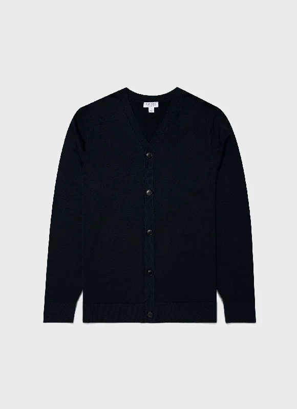Men's Extra-Fine Merino Cardigan in Light Navy Velvet Chenille Corduroy