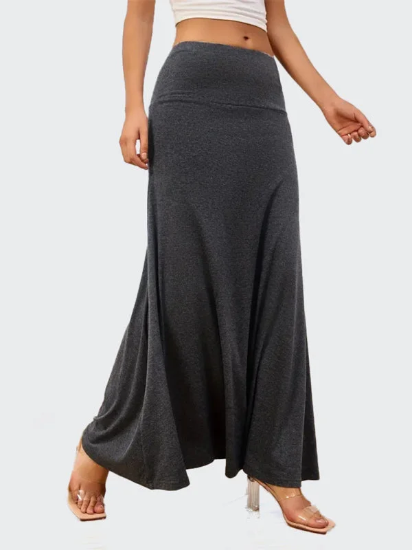 Solid color a-line knitted skirt high waist skirt