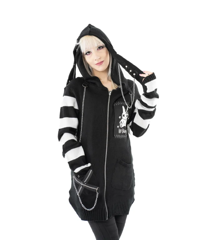 LB VOODOO BUNNY CARDIGAN - BLACK/WHITE Mesh Fabric Canvas Fabric Denim Fabric