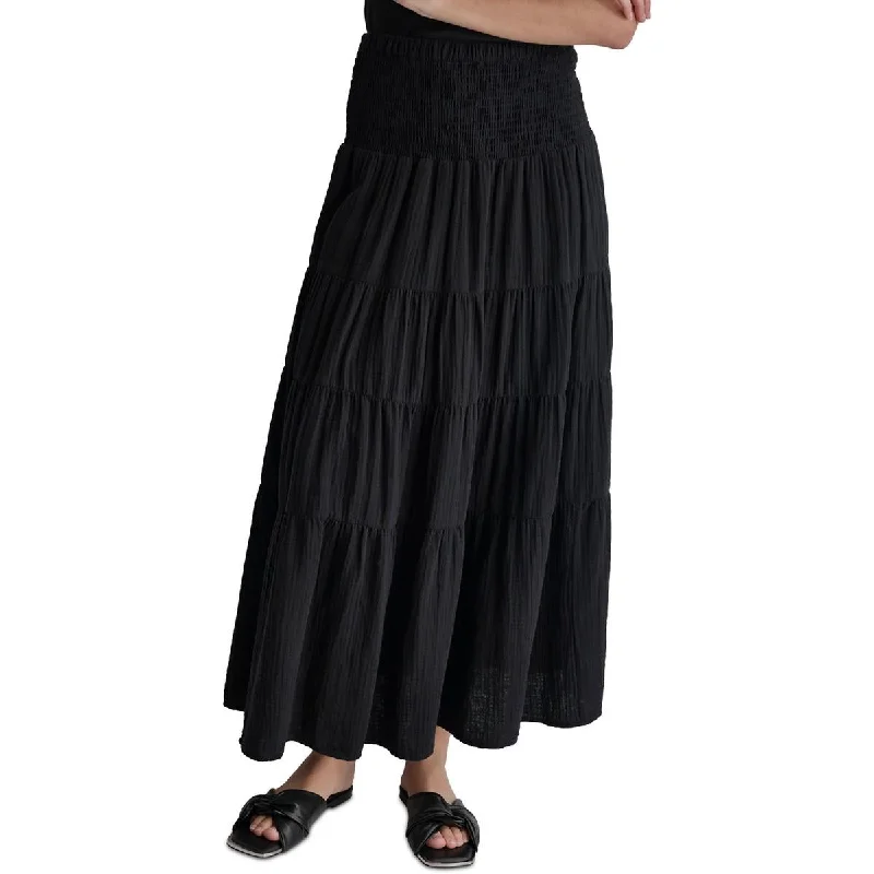 DKNY Womens Cotton Smocked Waist Maxi Skirt linen skirt airy