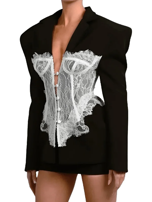 Women's Lace Corset Blazer Stitched Single Breasted Ladies Black Blazer Coat Vintage Women's Slim Suit Jacket New Herringbone Jacket Houndstooth Jacket Plaid Jacket Women's Lace Corset Blazer Stitched Single Breasted Ladies Black Blazer Coat Vintage Women's Slim Suit Jacket New Herringbone Jacket Houndstooth Jacket Plaid Jacket