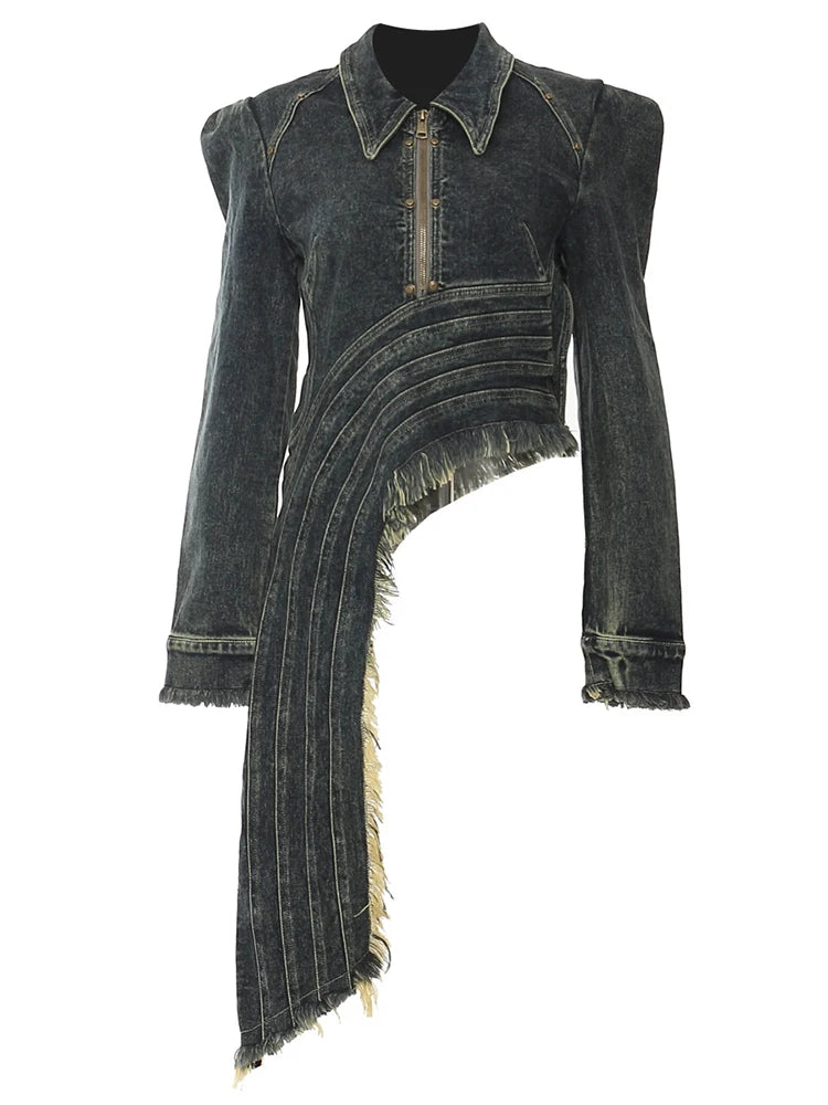 Denim Irregular Hem Slim Jacket One-Shoulder Jacket Off-the-Shoulder Jacket Asymmetrical Jacket Denim Irregular Hem Slim Jacket One-Shoulder Jacket Off-the-Shoulder Jacket Asymmetrical Jacket