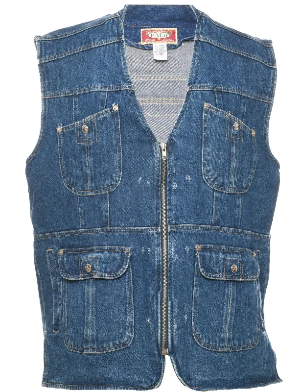 Zip Front Denim Jacket Vest - L Zip Front Button Front Snap Front