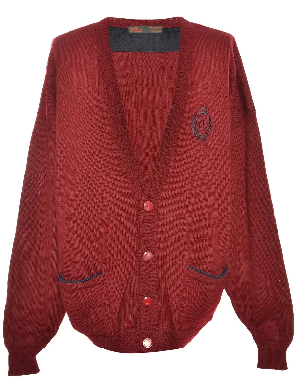 Long Sleeved Maroon Cardigan - L Terry Blend Velvet Blend Canvas Blend