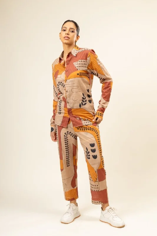 Self Love Printed Upcycled Cotton Pants Stylish Paperbag Waist Pants