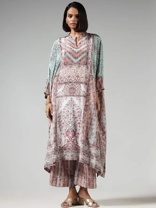 Vark Multicolor Printed Kaftan and Pants Set Comfy Zip-Up Pants