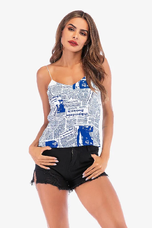 Newspaper Print Camisole Tank Tops mesh tank top