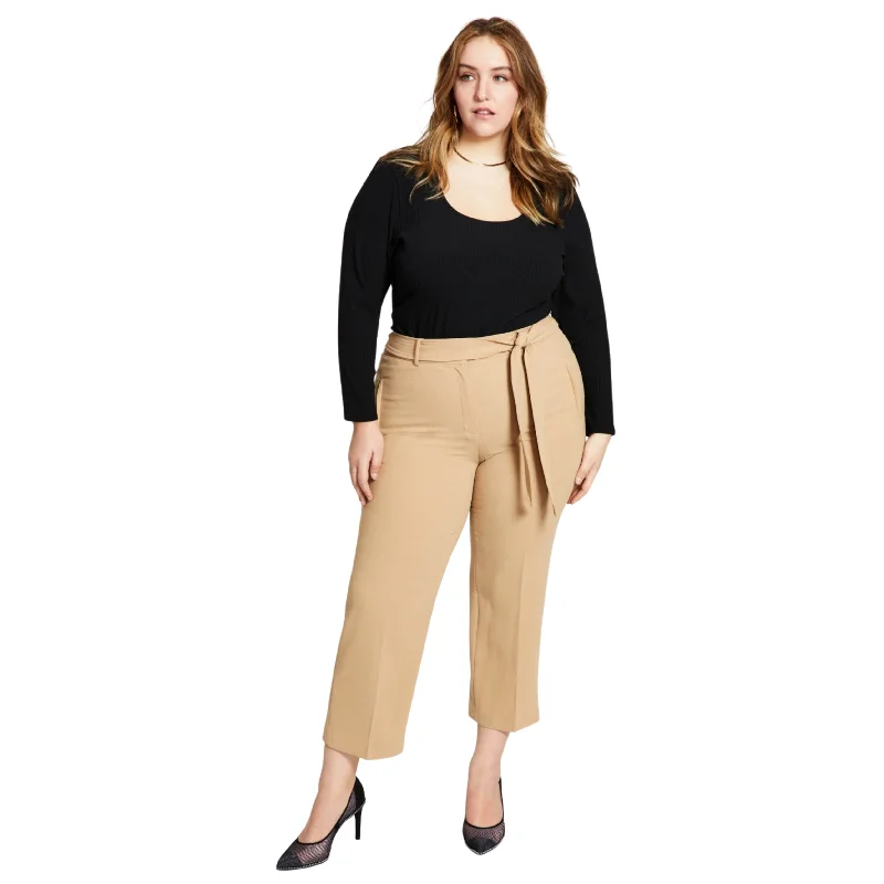 BAR III - Plus Size Belted Textured Crepe Pants Comfortable Jogging Pants
