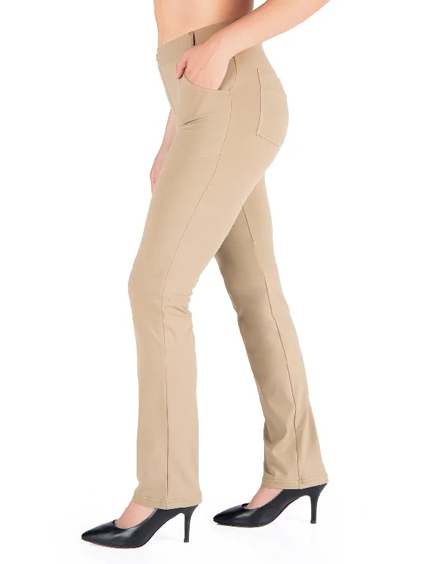 Straight Leg Yoga Dress Pants, 4 Pockets (Khaki) Comfy Athletic Pants