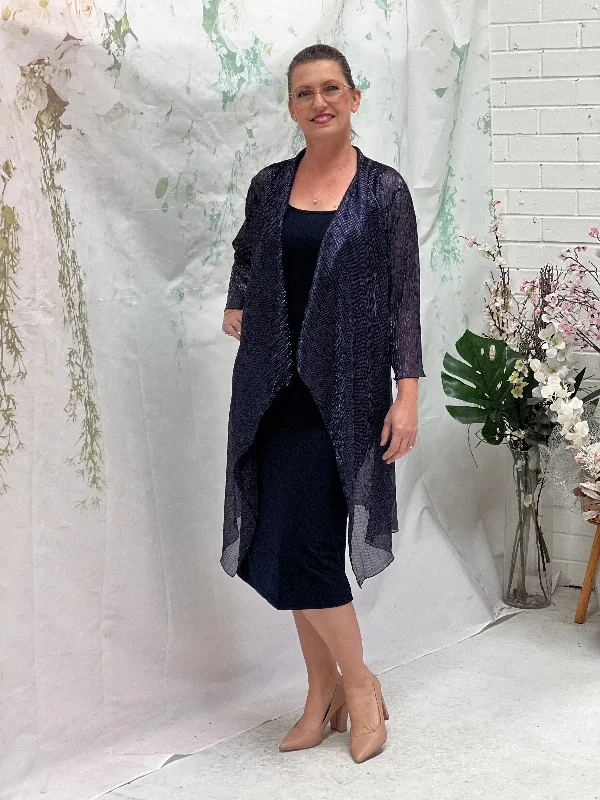 Donna Navy Metallic Cardigan Tailored Straight A-Line