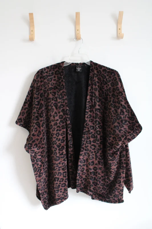 Cuddl Duds Brown Animal Print Pancho Cardigan | S/M Transparent Opaque Sheer