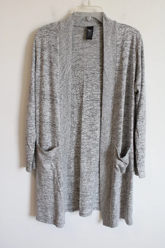 Lildy Open Front Heathered Gray Cardigan | L/XL Cable Knit Ribbed Knit Lace Knit