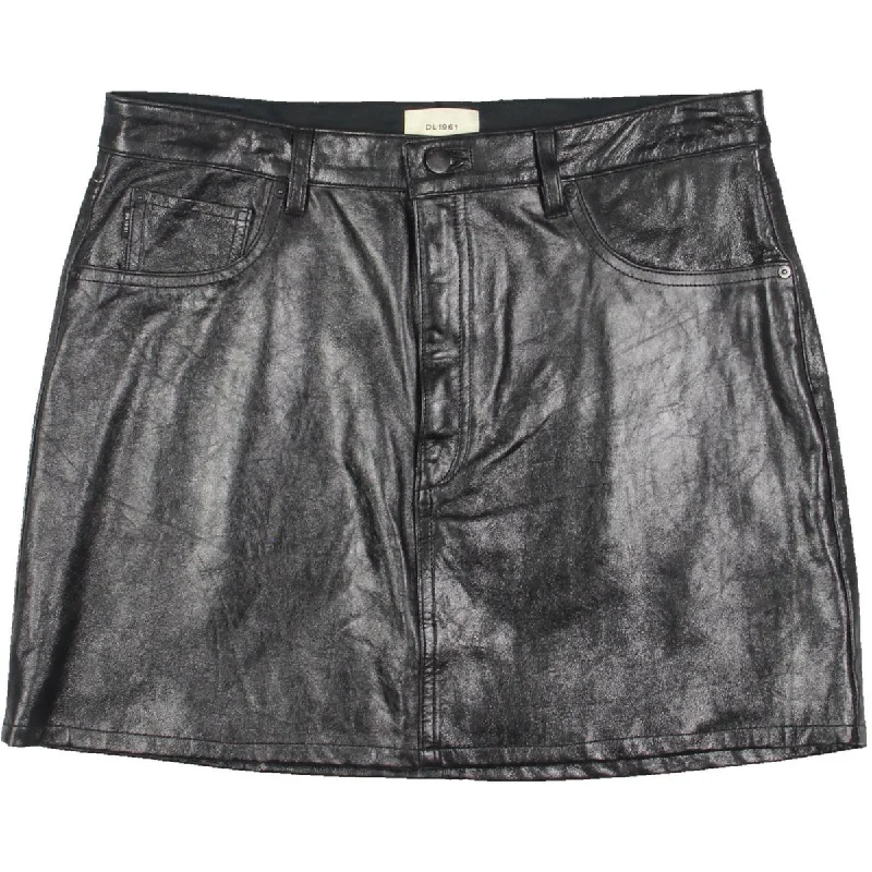 DL1961 Womens Alma Shimmer Lambskin Leather Mini Skirt low waist skirt