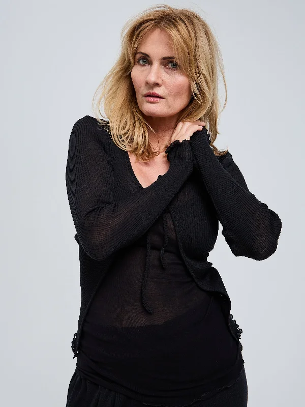 Woolen Cardigan | Merino wool - Black Fitted Loose Oversized