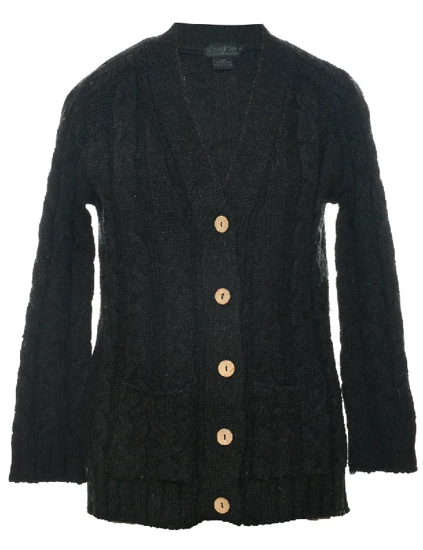 Wool Cable Knit Cardigan - M Seamless Knitted Crochet