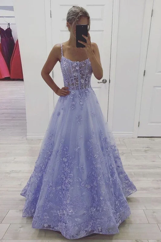 Lavender Lace Appliques Evening Party Dresses A line Tulle Long Prom Dresses Tunics Fall fleece Lavender Lace Appliques Evening Party Dresses A line Tulle Long Prom Dresses Tunics Fall fleece