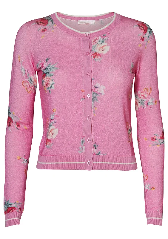 Ripa Cardigan Pink Parade Boat Neck Shawl Collar Notched Collar