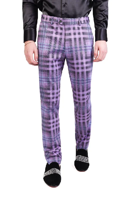 Barabas CP201 GRIP SPOT Lilac Checkered Slim Fit Dress Pant Classic Straight Pants