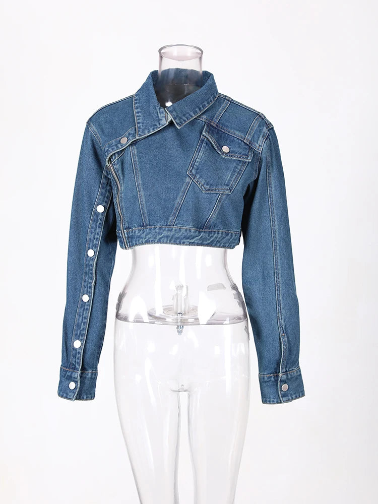 Denim Asymmetry Zipper Long Sleeve Short Jacket Tiered Jacket Buttoned Jacket Zippered Jacket Denim Asymmetry Zipper Long Sleeve Short Jacket Tiered Jacket Buttoned Jacket Zippered Jacket