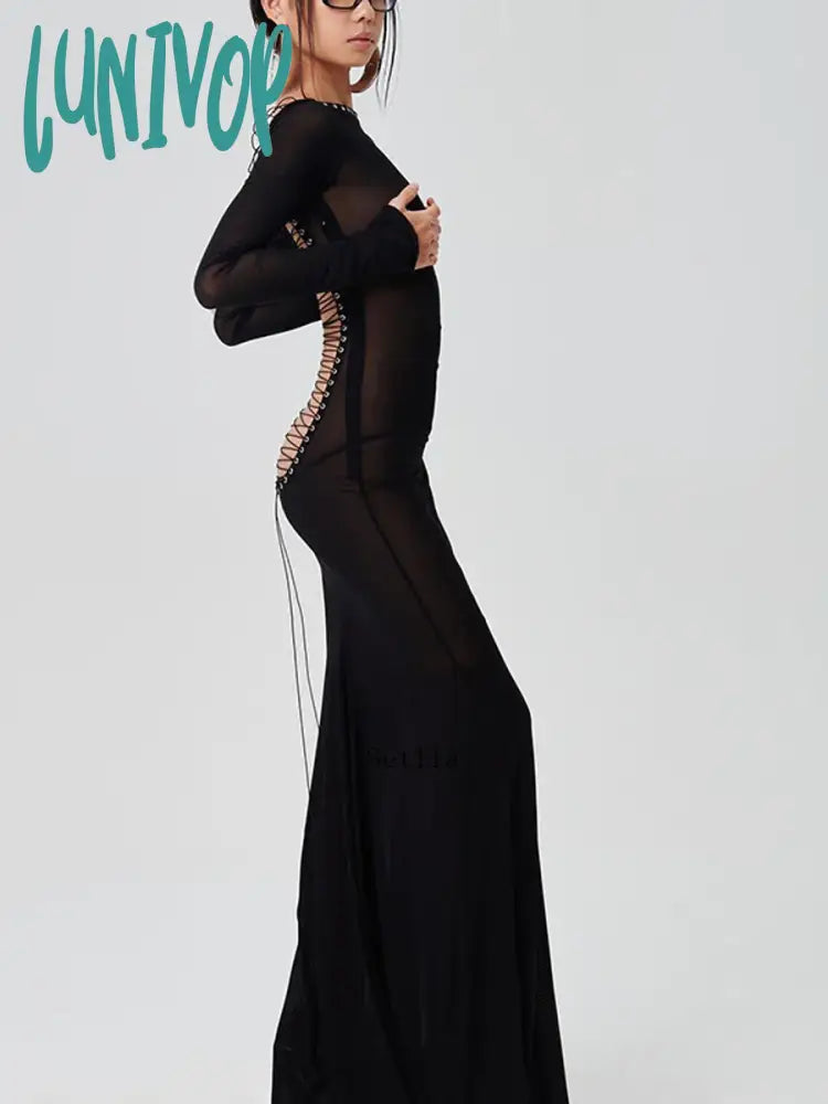 Lunivop Women See Through Bodycon Long Dress Long Sleeve Mesh Sheer Maxi Dress Cross Tie Up Backless Club Party Dress Maxi Dress A-Line Day Work Lunivop Women See Through Bodycon Long Dress Long Sleeve Mesh Sheer Maxi Dress Cross Tie Up Backless Club Party Dress Maxi Dress A-Line Day Work