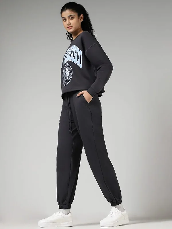 Studiofit Solid Grey Cotton Track Pants Trendy Palazzo Pants