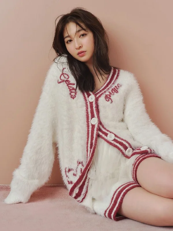 Feather Cardigan & Shorts Loungewear Set Beaded Cardigan Sequined Faux Fur