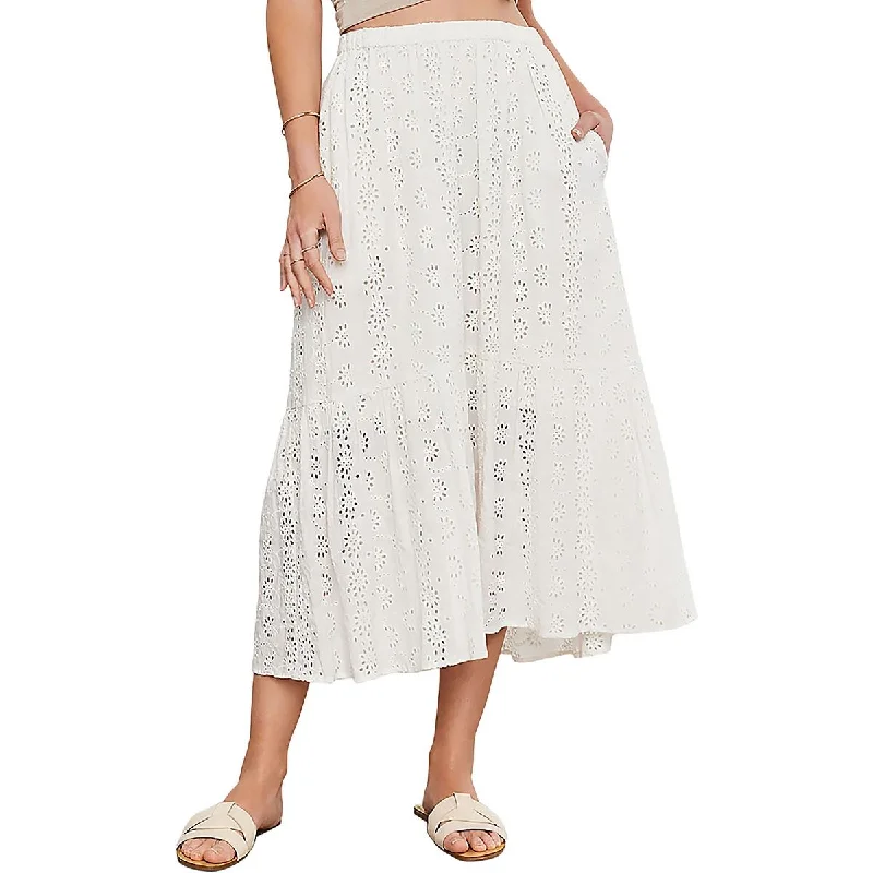 VELVET BY GRAHAM & SPENCER Womens Eyelet Long Maxi Skirt linen skirt natural