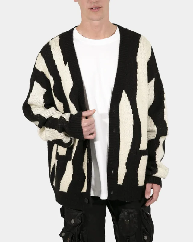 MNML Zebra Cardigan Black/Natural Fleece Fabric Down Fabric Feather Fabric