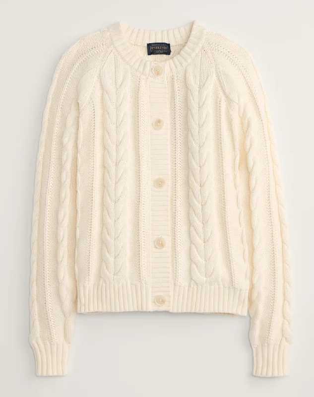 Pendleton Cotton Cable Cardigan - Ecru Nylon Fabric Polyester Fabric Spandex Fabric
