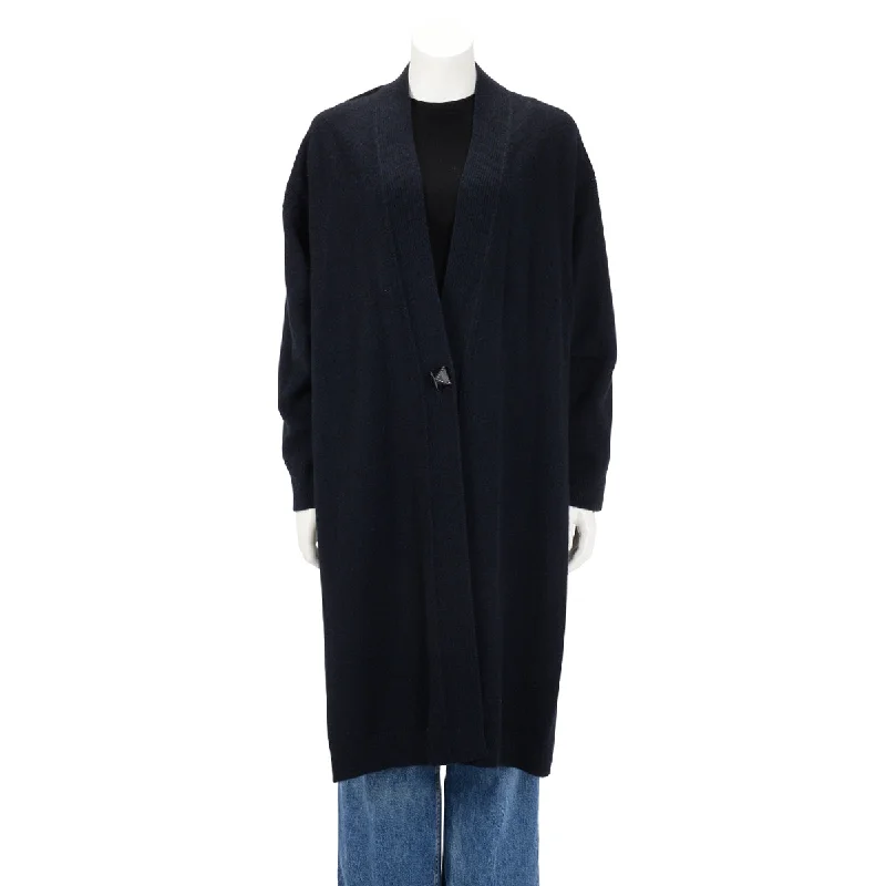Hermes Navy & Black Cashmere Medor Button Cardigan FR 38 Satin Blend Silk Blend Wool Blend