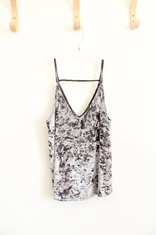 American Eagle Gray Crushed Velvet Tank Top cherry red tank
