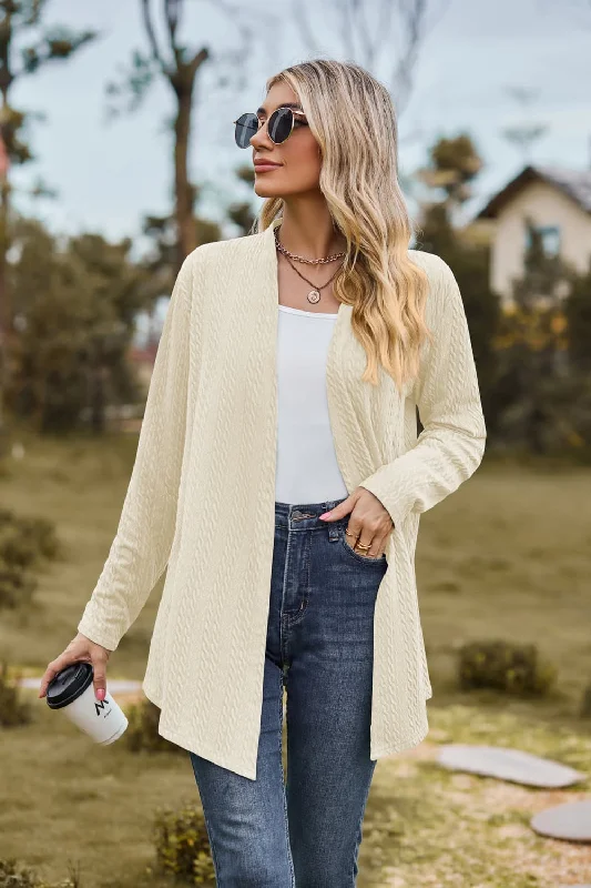 Open Front Long Sleeve Cardigan Crew Neck V-Neck Turtle Neck