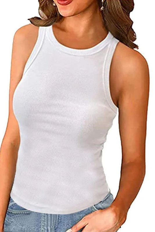 WOMEN SEAMLESS ROUND NECK BASIC TANK TOP fitness tank top