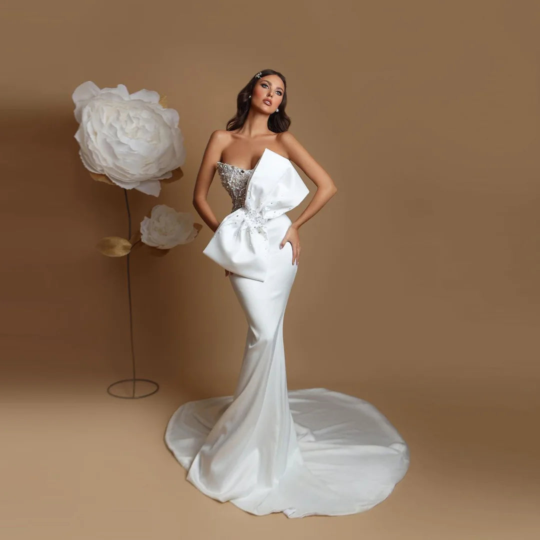 Lunivop Luxury White Long Evening Dresses Strapless Mermaid Sleevesless Wedding Party Dresses Robes De Soirée Special Occasion Dresses Tunics Versatile functional